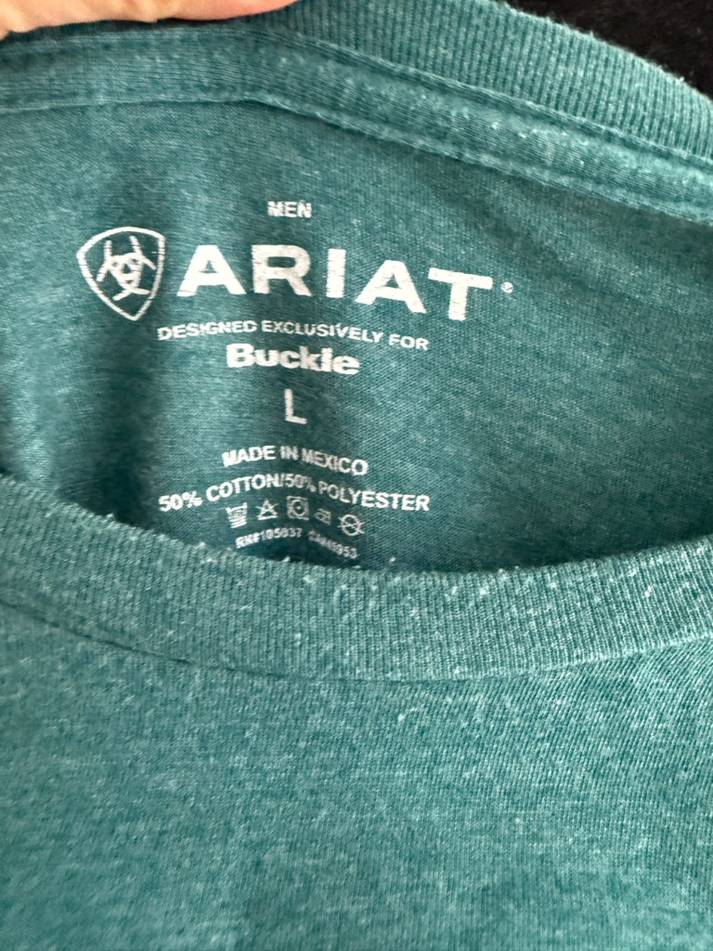 Ariat Long Sleeve Crewneck Shirt in Teal Green with Chest Logo SZ Large - Picture 3 of 4